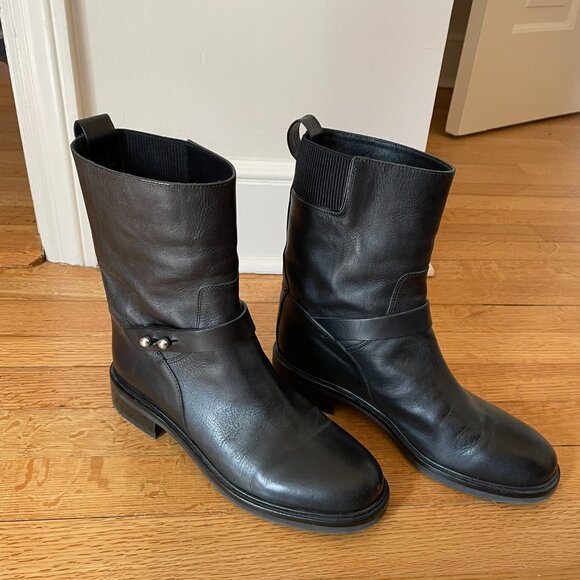 Rag & Bone Slayton Moto Boot in Black Burnished Leather Size 39.5 - Picture 6 of 7